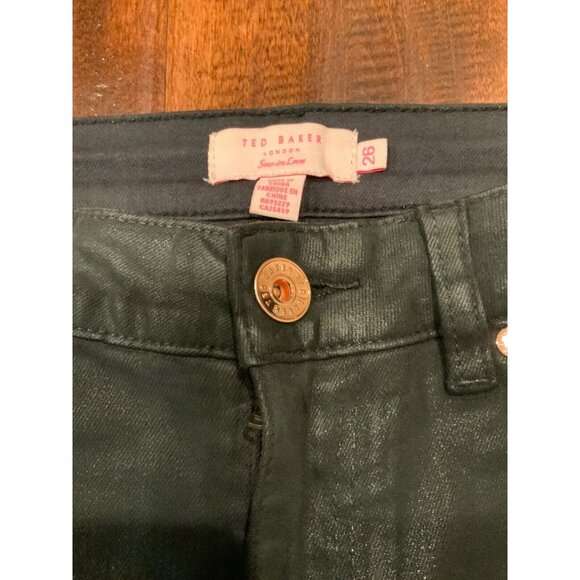 Ted Baker Black Coated "Modey" Side Zip Skinny Jeans, Size 26 - Picture 3 of 7